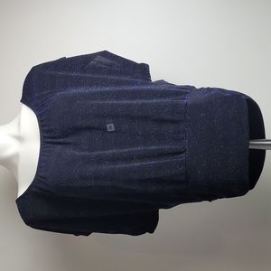 EXPRESS SPANDEX BLUE/BLACK STRIPE METALIC OPEN BACK BLOUSE XS/TP